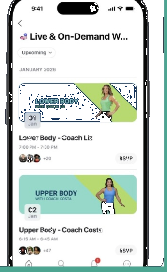 Live and on-demand 30 minute strength classes